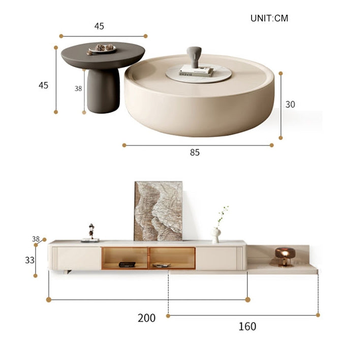 Eudora Modern Nesting Coffee Table Set With TV Stand, Cream And Grey-Weilai Concept