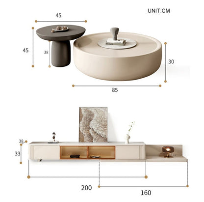 Eudora Modern Nesting Coffee Table Set With TV Stand, Cream And Grey-Weilai Concept