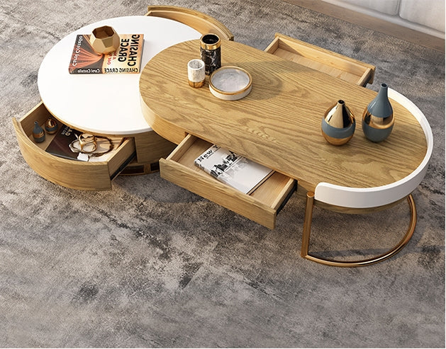 Ouezzane Nesting Coffee Table Set, With TV Stand, Oak-Weilai Concept