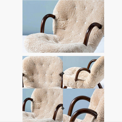 Classic Sheepskin Clam Armchair, Wood Armrest