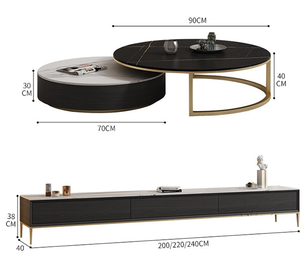 Bigbiglife Nesting Coffee Table With TV Stand, Sintered Stone-Weilai Concept