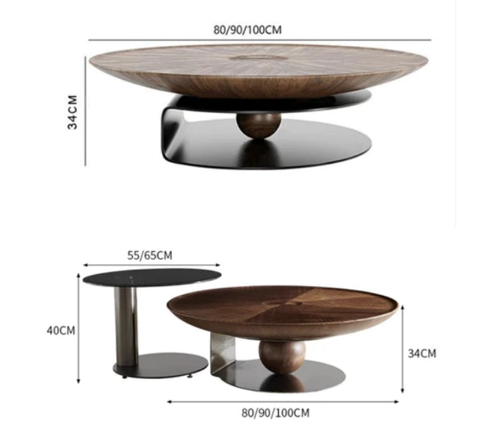 Ian Round Coffee Table Set, Solid Wood-Weilai Concept