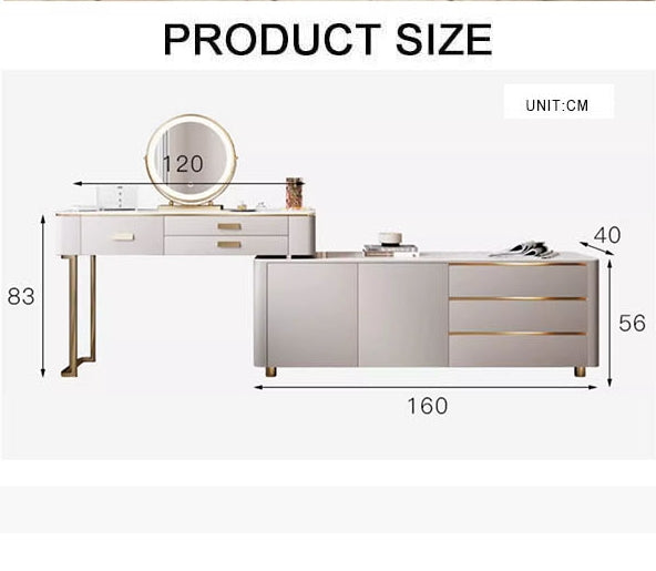 Della Dressing Table With Sideboard, Corner Dressing Table, Extendable-Weilai Concept