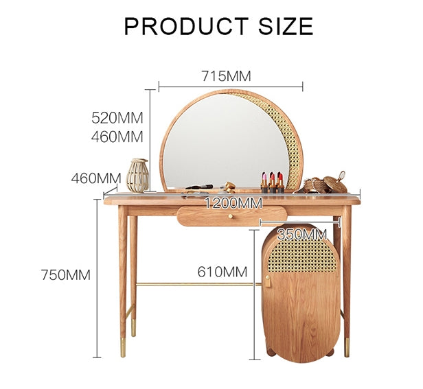 Hector Dressing Table With Mirror, Solid Wood-Weilai Concept