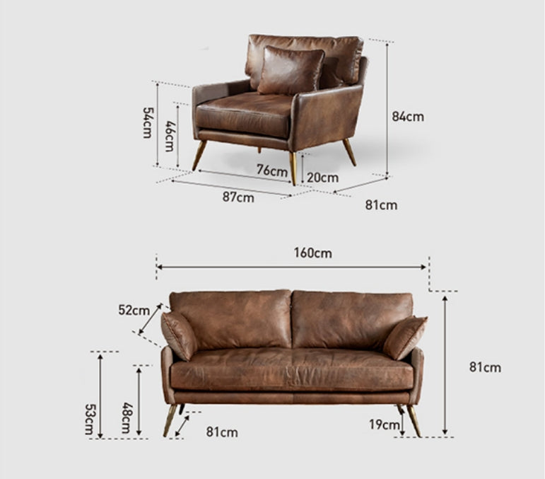 Luna Three Seaters Sofa, Real Leather-Weilai Concept