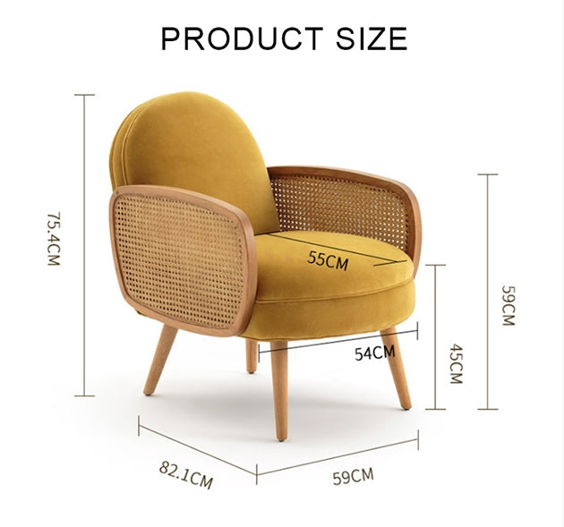 Cane Rattan Armchair, Velvet-Weilai Concept