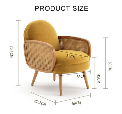 Cane Rattan Armchair, Velvet-Weilai Concept