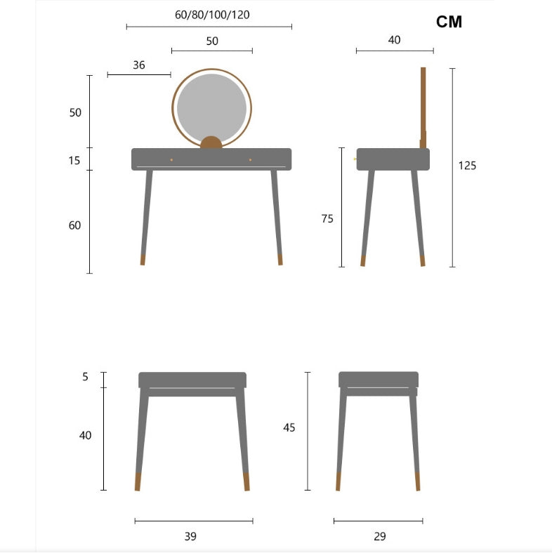 Aditya Dressing Table With LED Mirror And Stool-Weilai Concept