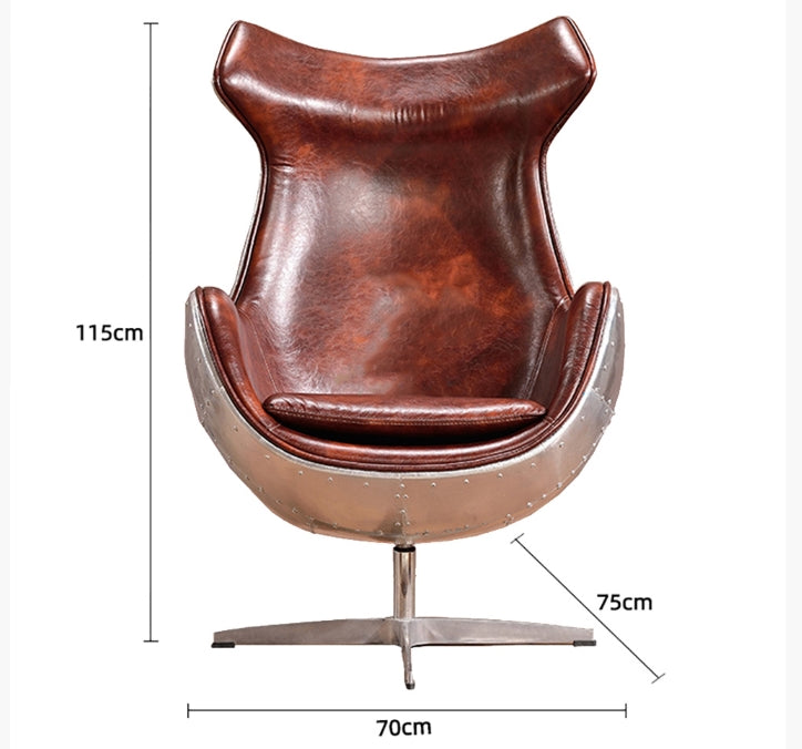 A3 Aviator Egg chair, Brown Leather, Aluminium-Weilai Concept