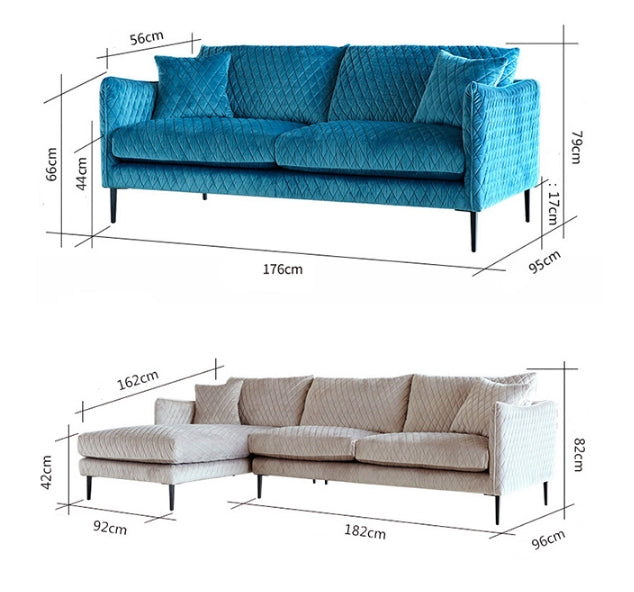 Evesham Three Seater Sofa, Blue Velvet-Weilai Concept