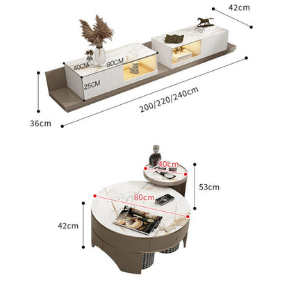 Umi Round Coffee Table Set with 4 Stools With TV Stand-Weilai Concept