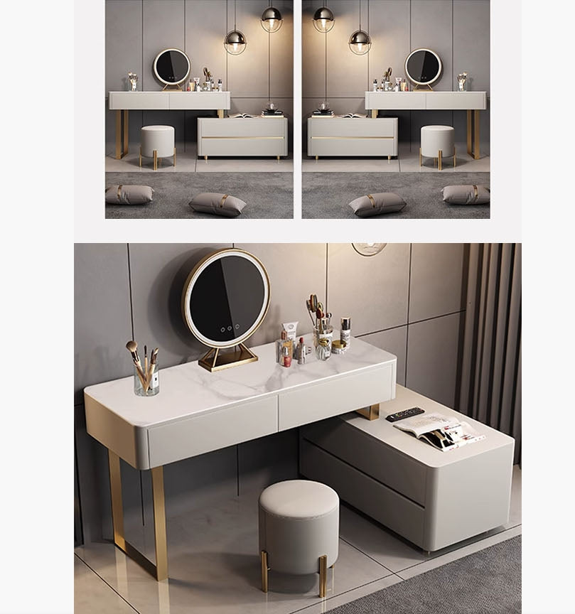 Davidson Dressing Table With LED Mirror, Extendable, Corner Dressing Table-Weilai Concept