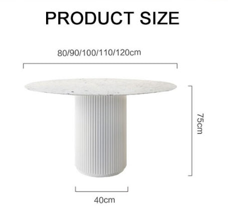 Cracky White Round Dining Table, Premium Terrazzo And Wood Base-Weilai Concept