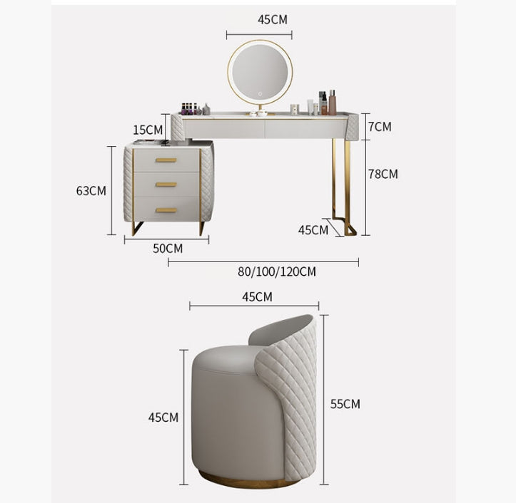 Allurea Dressing Table With LED Mirror, Greyish Cream-Weilai Concept