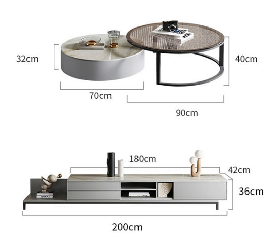 CHI Morden Round Nesting Coffee Table With TV Stand, Black Leg-Weilai Concept