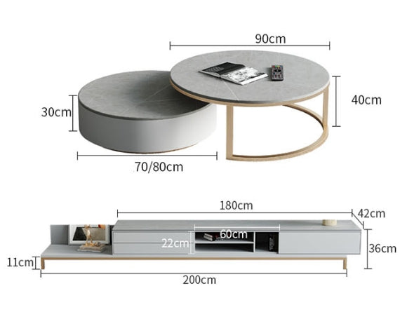 Daisy Round Nesting Coffee Table With TV Stand-Weilai Concept