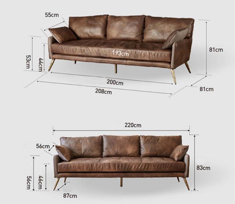 Luna Three Seaters Sofa, Real Leather-Weilai Concept