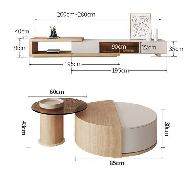 Ndre Nesting Coffee Table With Extendable TV Stand, Living Room Set-Weilai Concept