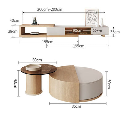 Ndre Nesting Coffee Table With Extendable TV Stand, Living Room Set-Weilai Concept