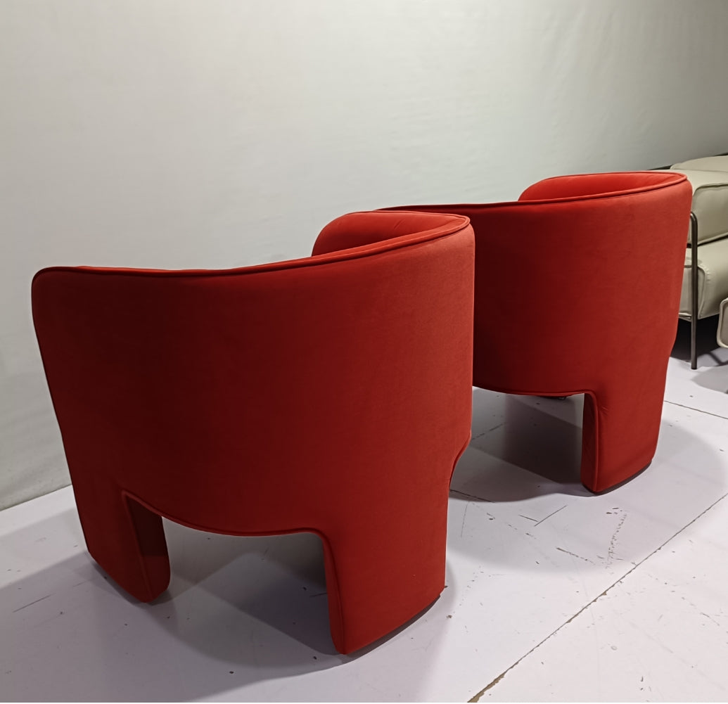 Milo Baughman Armchair, Red Velvet For Display-Weilai Concept