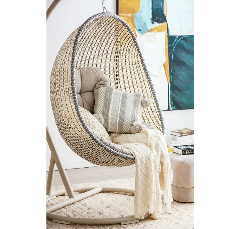 Sutton Garden Rattan Hanging Egg Chair with Stand, Indoor/ Outdoor Furniture-Weilai Concept