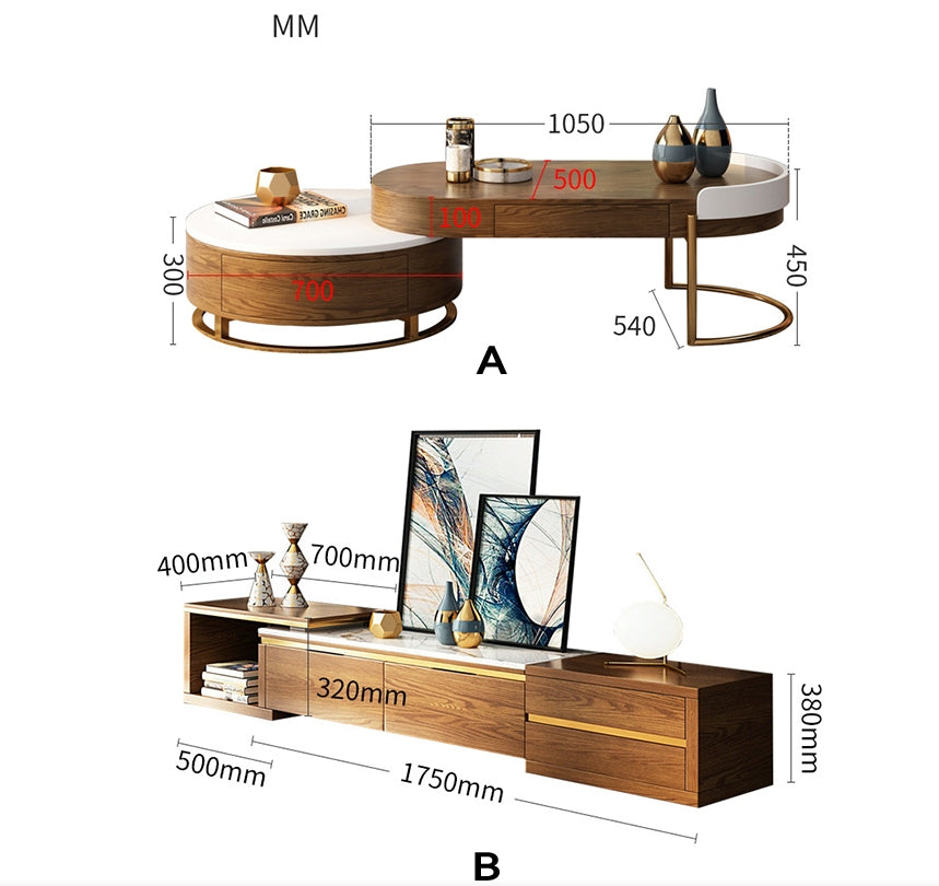 Ouezzane Nesting Coffee Table Set, With TV Stand, Oak-Weilai Concept