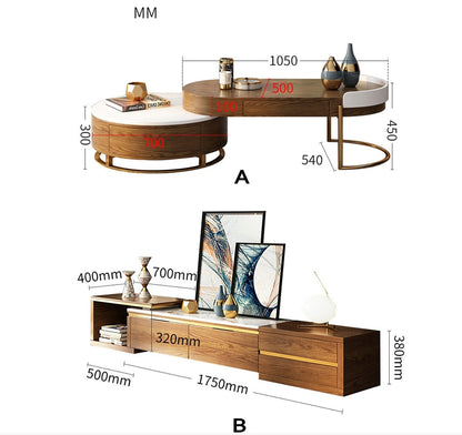 Ouezzane Nesting Coffee Table Set, With TV Stand, Oak-Weilai Concept