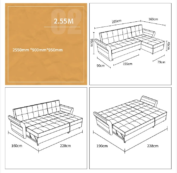 SB162 Three Seater Sofa Bed-Weilai Concept