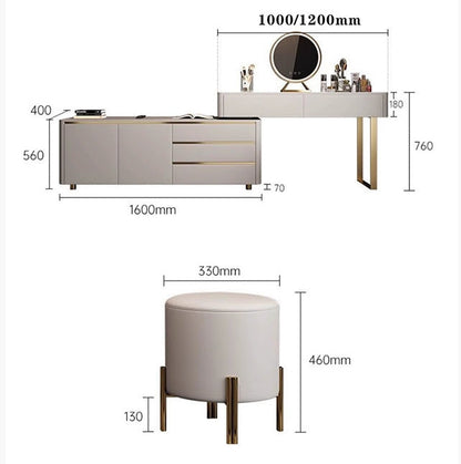 Dempsey Dressing Table With Sideboard, Extendable, Corner Dressing Table-Weilai Concept