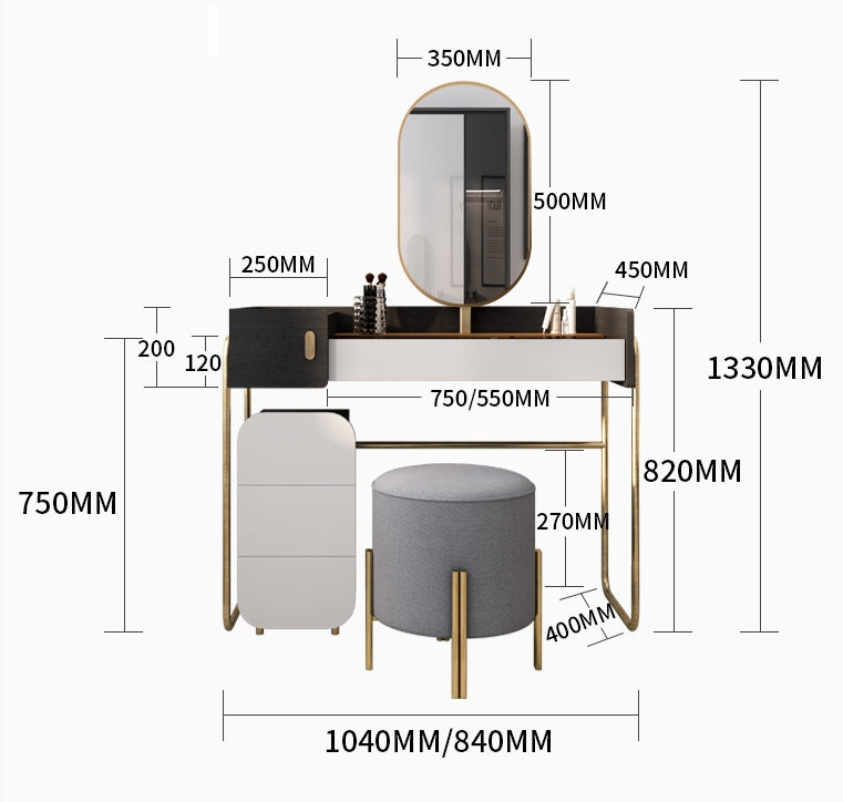 J2 Long Mirror Dressing Table With Stool-Weilai Concept