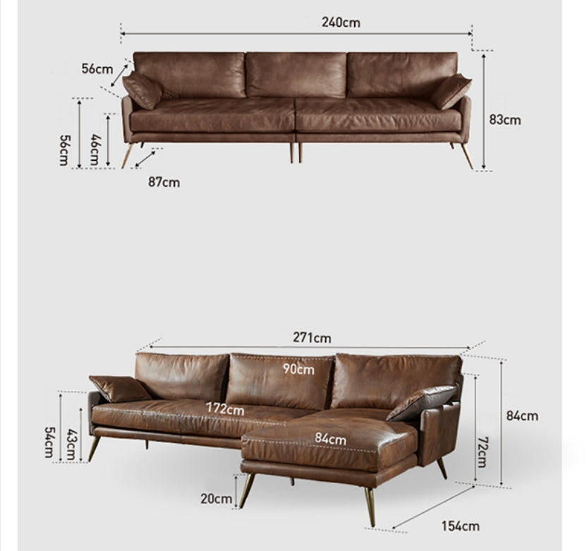 Luna Three Seaters Sofa, Real Leather-Weilai Concept