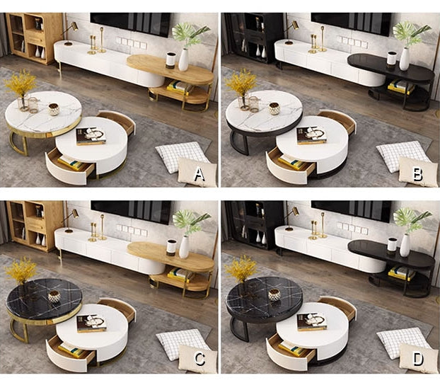 Regalia Coffee Table Set, White & Gold-Weilai Concept