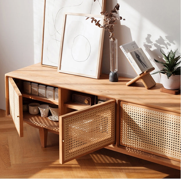 Pavia TV Stand, Rattan & Oak, Clearance-Weilai Concept