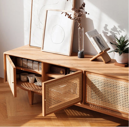 Pavia TV Stand, Rattan & Oak, Clearance-Weilai Concept