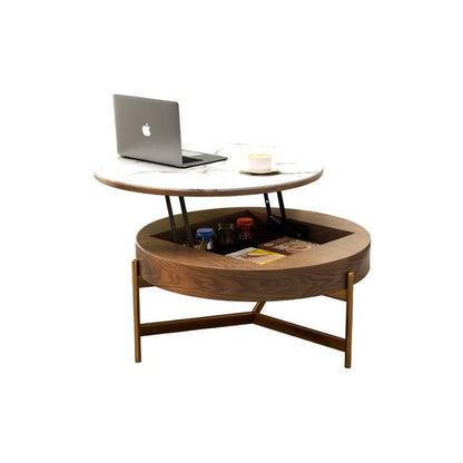 Josiah Round Lift-Top Coffee Table With 3 Small Benches, Linen | Weilai Concept