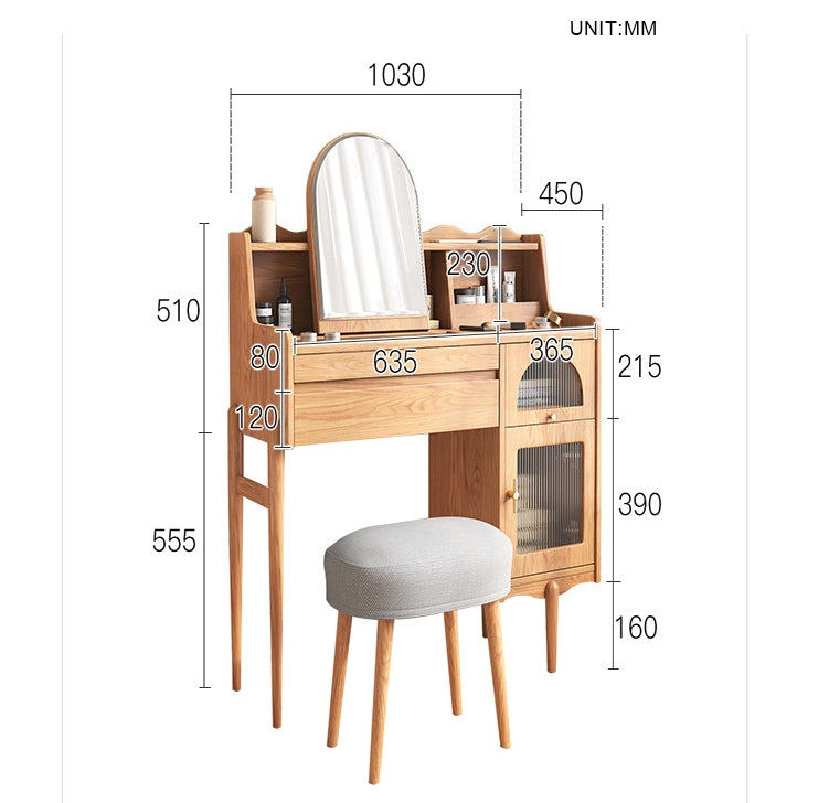 Aggie Dressing Table With Mirror, Oak-Weilai Concept