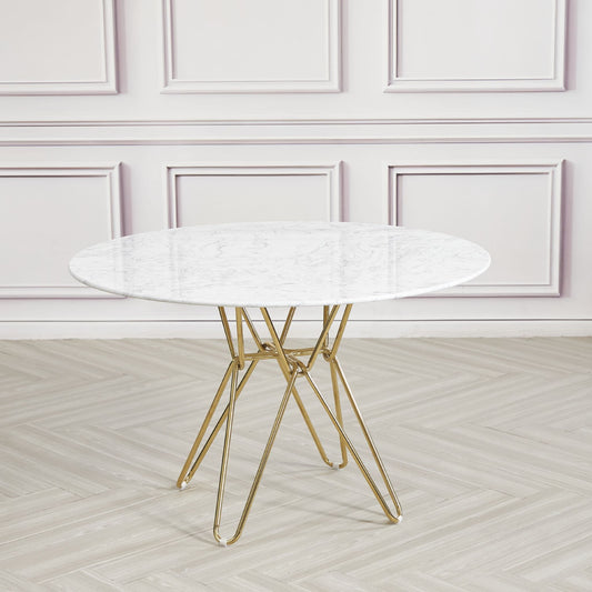 Ariana White & Gold Round Marble Dining Table