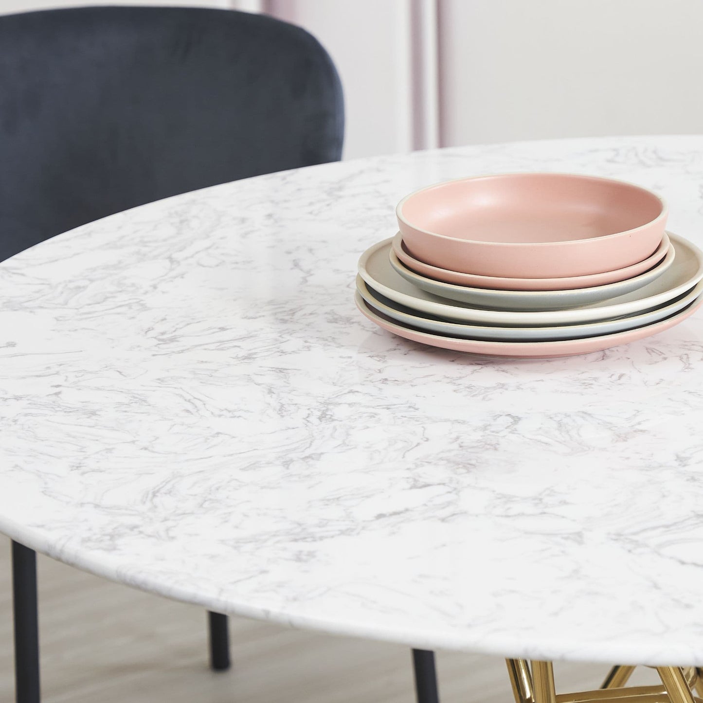 Ariana White & Gold Round Marble Dining Table