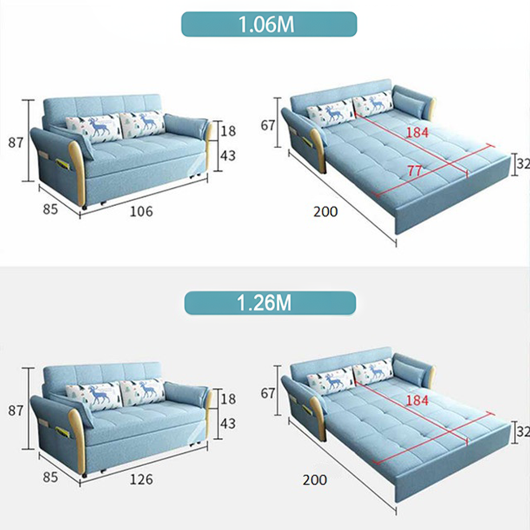 SB152 Two Seater Sofa Bed, Blue-Weilai Concept