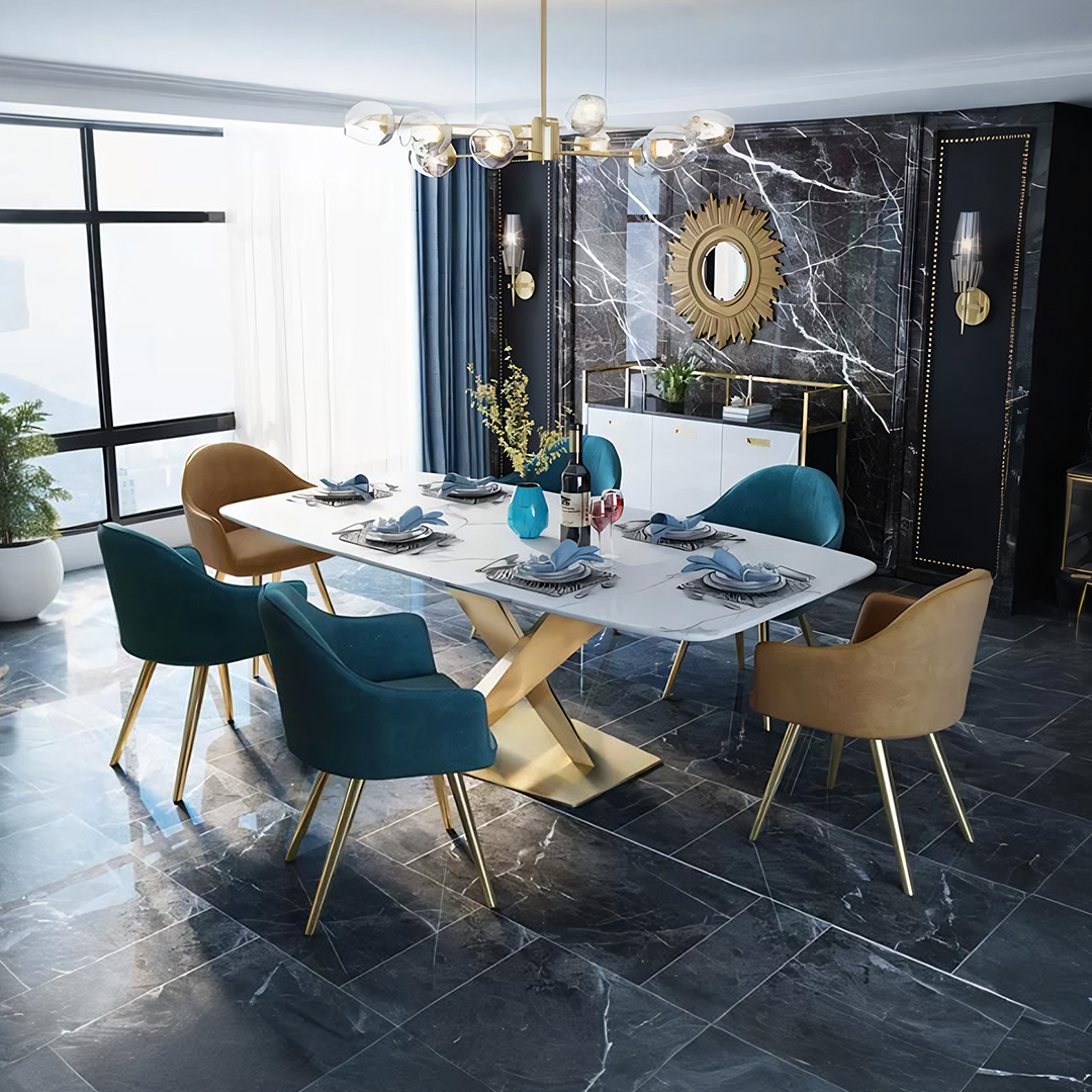 LUCI Dining Table, Marble And Gold Metal