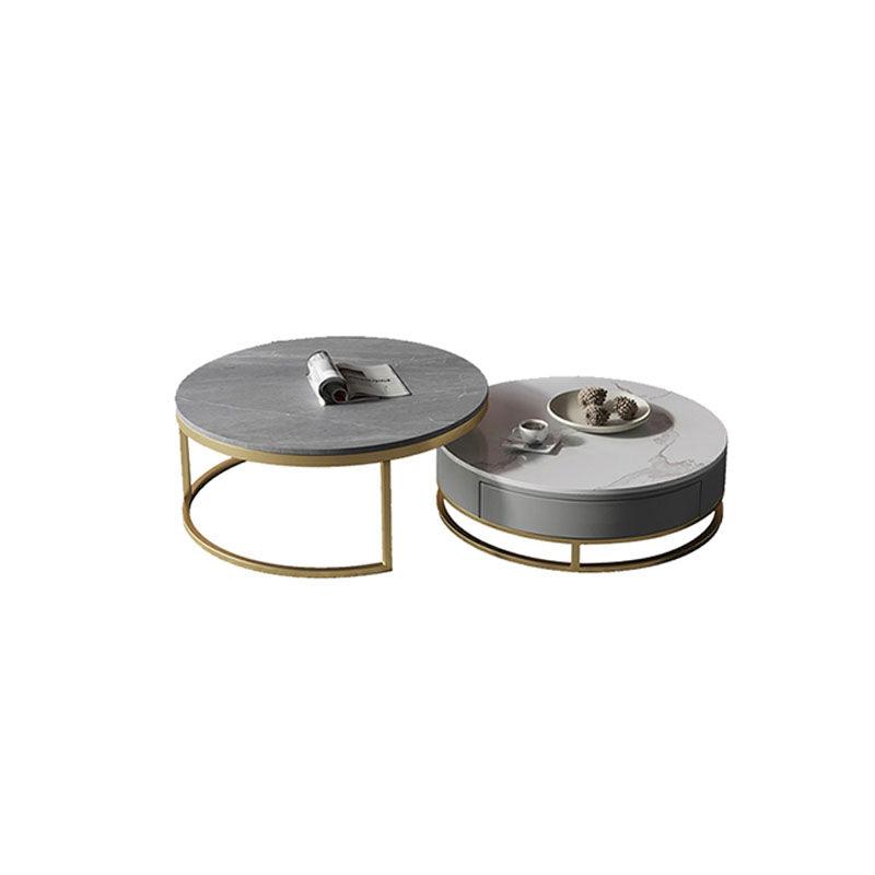 Lvinta Grey Round Nesting Coffee Table With TV Stand, Gold Base | Weilai Concept