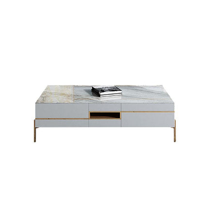 VIda Rectangle Coffee Table Set With TV Stand, Gold Leg | Weilai Concept