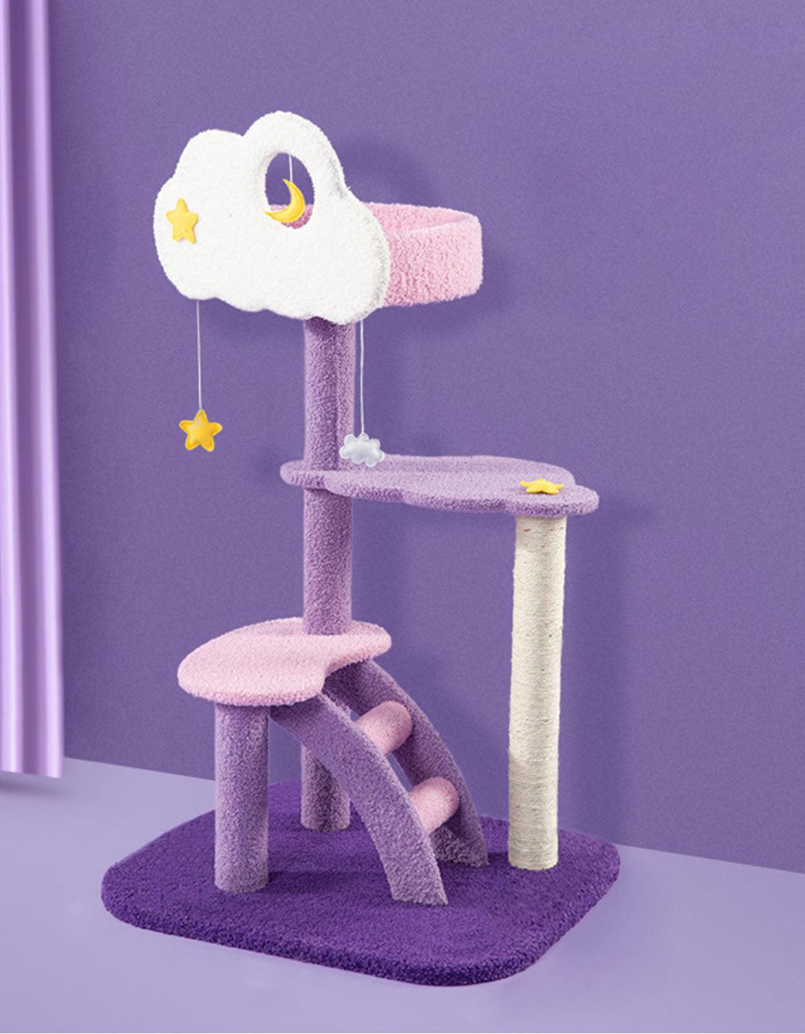 Alexia Purple Moon Cat Climber, Cat Tree, Coral Fleece | Weilai Concept