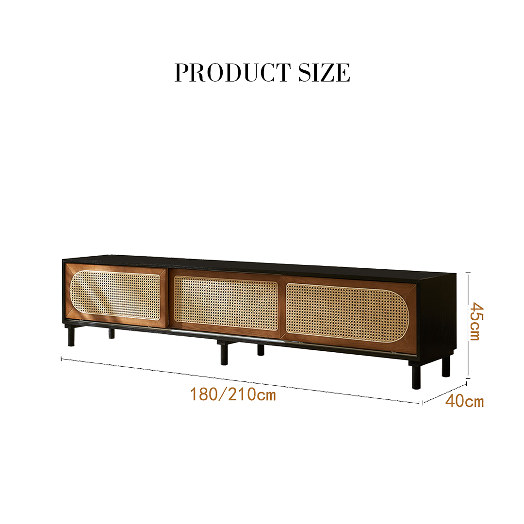 Dogon Rattan TV Stand, Black, Solid Wood-Weilai Concept