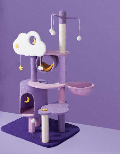 Alexia Purple Moon Cat Climber, Cat Tree, Coral Fleece | Weilai Concept