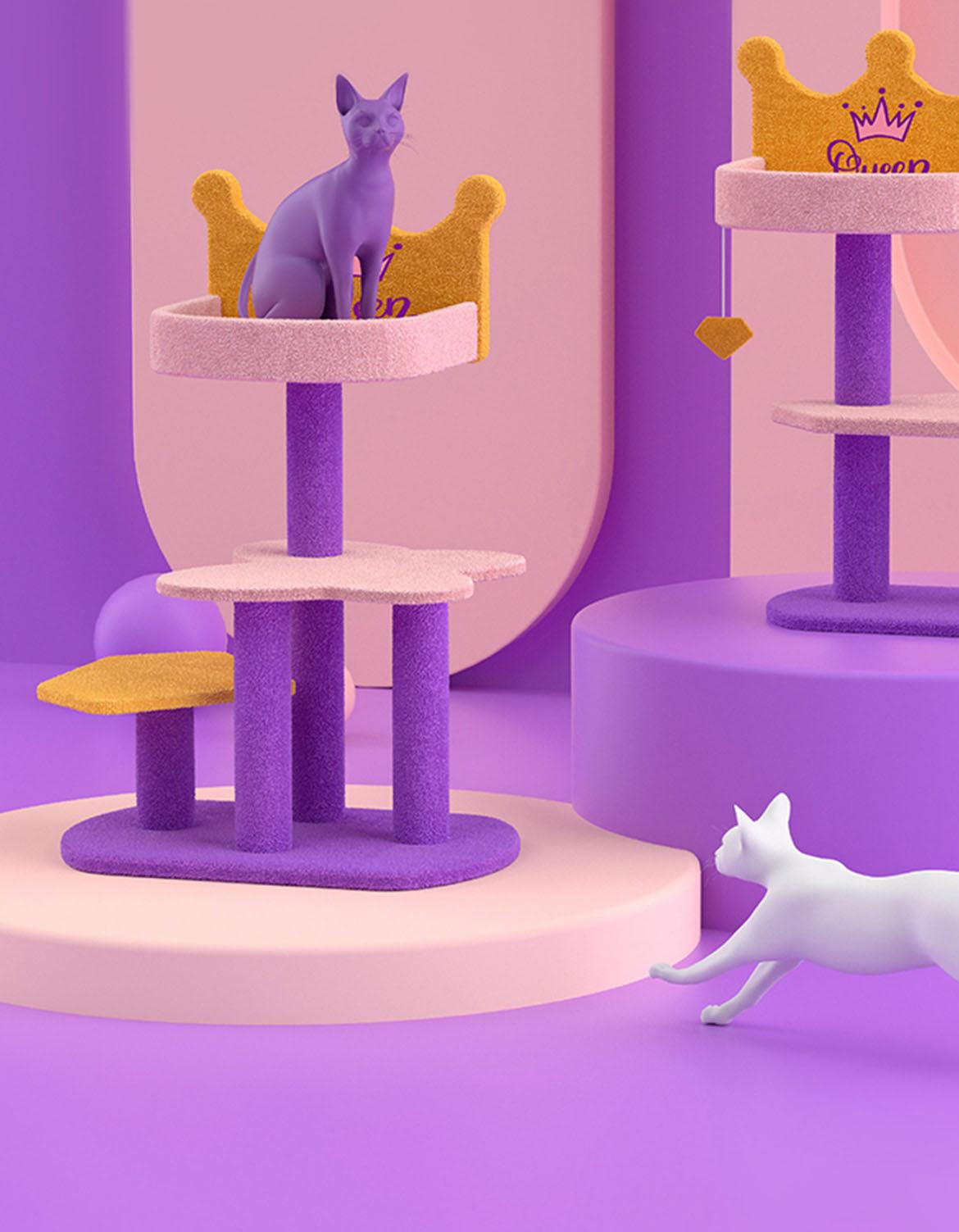 Seb Cat Climber, Cat Tree, Coral Fleece | Weilai Concept