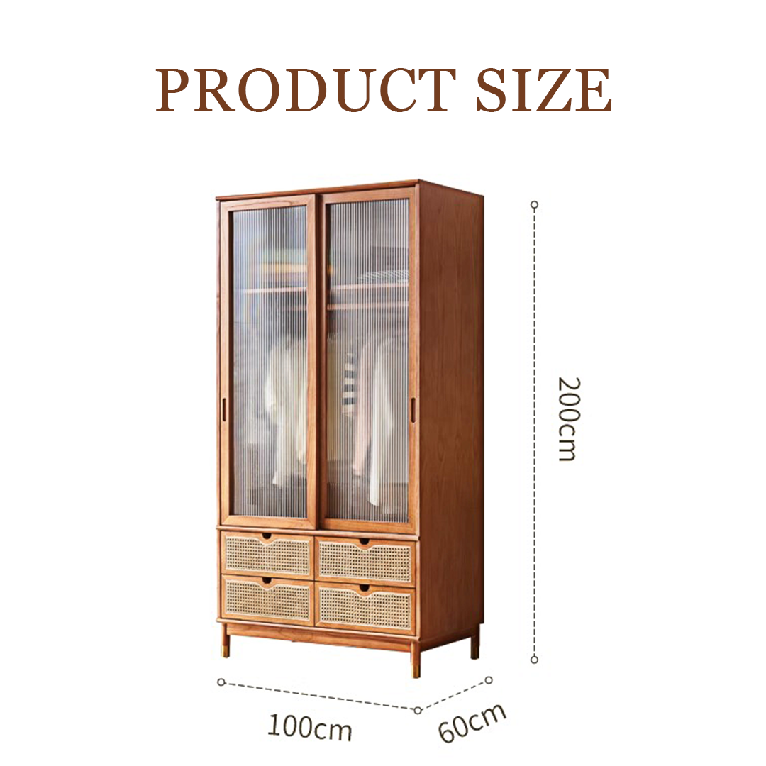 Fritzy Rattan Wardrobe With Coat Hanger & Sliding Glass Doors-Weilai Concept