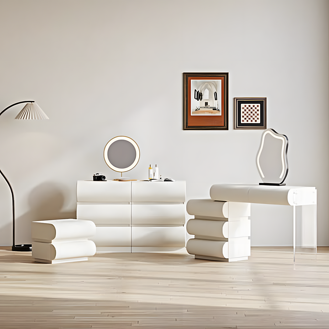 Penelope Dressing Table And Stool, With LED Mirror, Cream-Weilai Concept