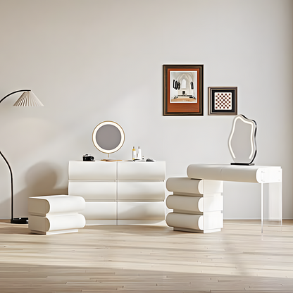 Penelope Dressing Table And Stool, With LED Mirror, Cream-Weilai Concept