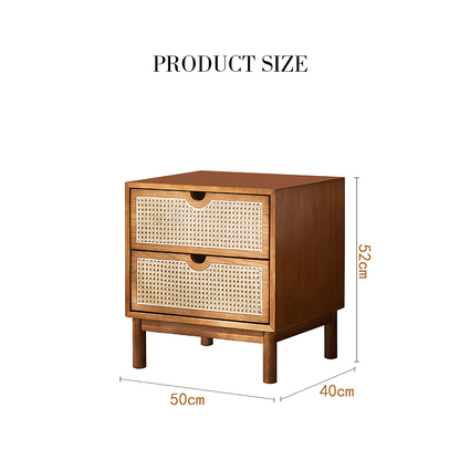 Kogi Bedside Table Solid Wood, Rattan-Weilai Concept